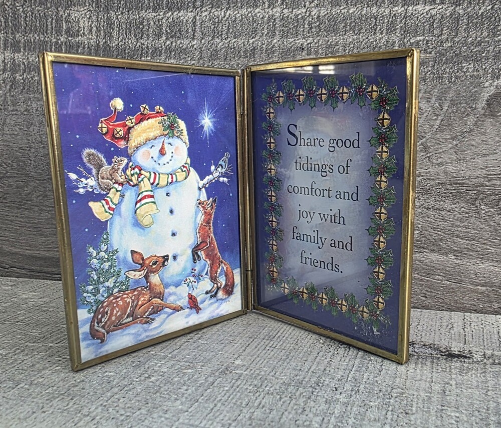 Enesco Tiny Fold Frame Good Tidings Wish Small 2.75” x 3.5” Snowman Friends 320c